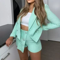 european and american fashion woven texture casual suit jacket high waist shorts suit autumn 2021 new