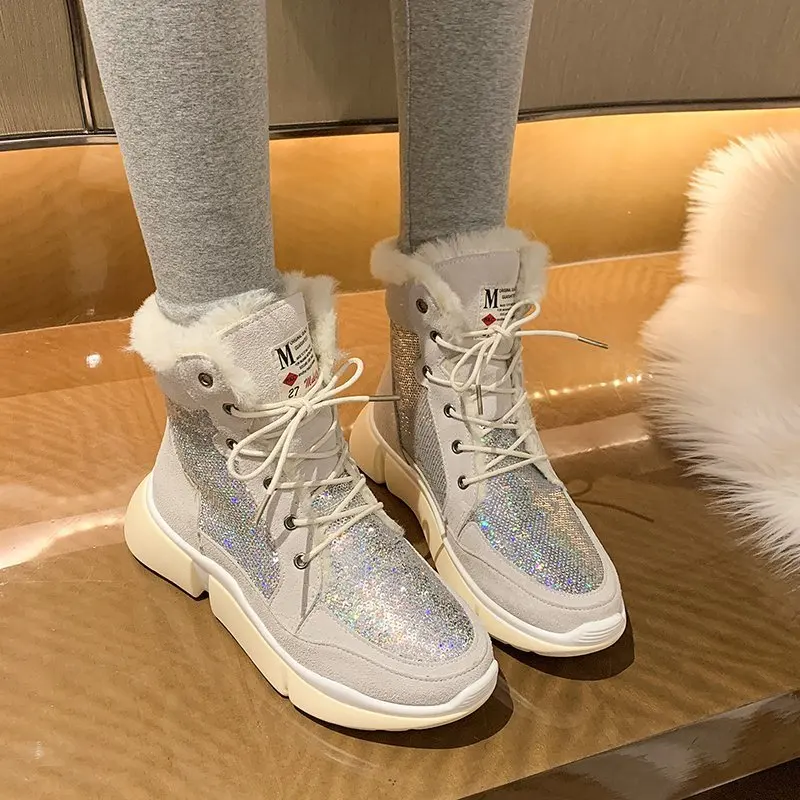 

Women's snow boots, winter thick-soled shoes and ankle boots, outdoor non-slip comfortable warm wool new fashion sports shoes