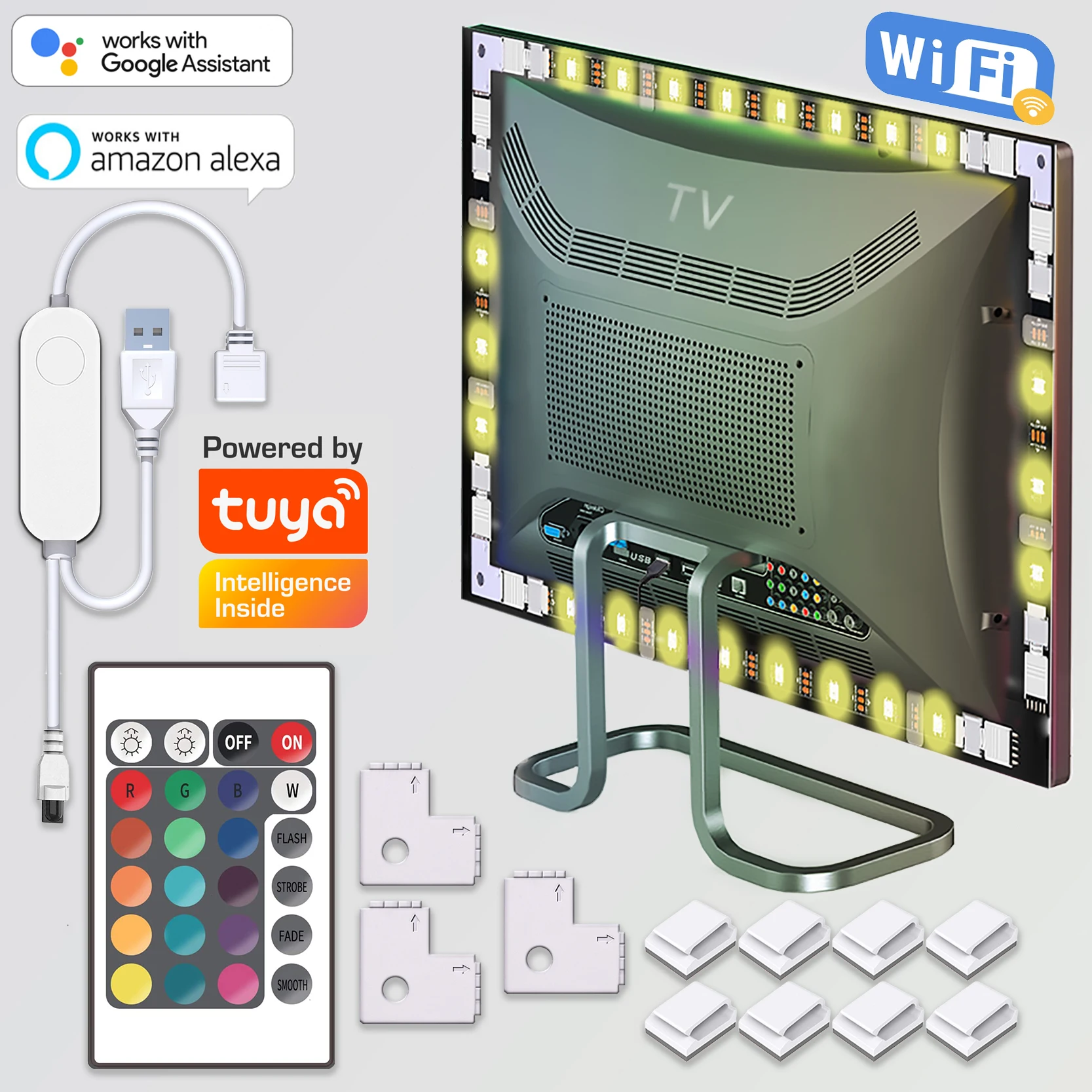 

TUYA WIFI Light Strip USB LED Strip With 24Key Remote Control For TV Background 5V RGB TV Backlight Smart Light Work with Alexa