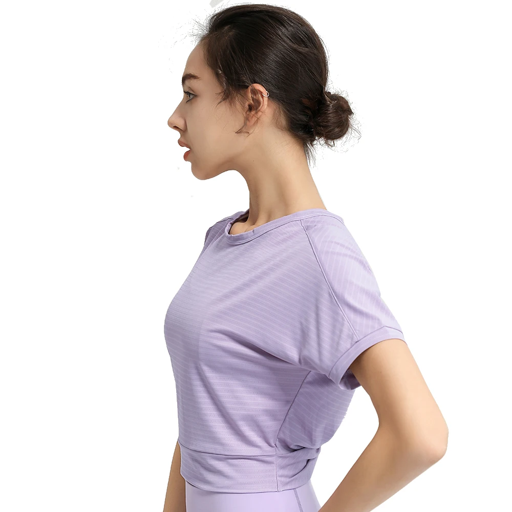 Yoga Shirts Woman Sport Blouse Nylon Breathable Solid Loose Tie a knot Gym Jogging Yoga Workout Short  Blouse Sleeve T-Shirt