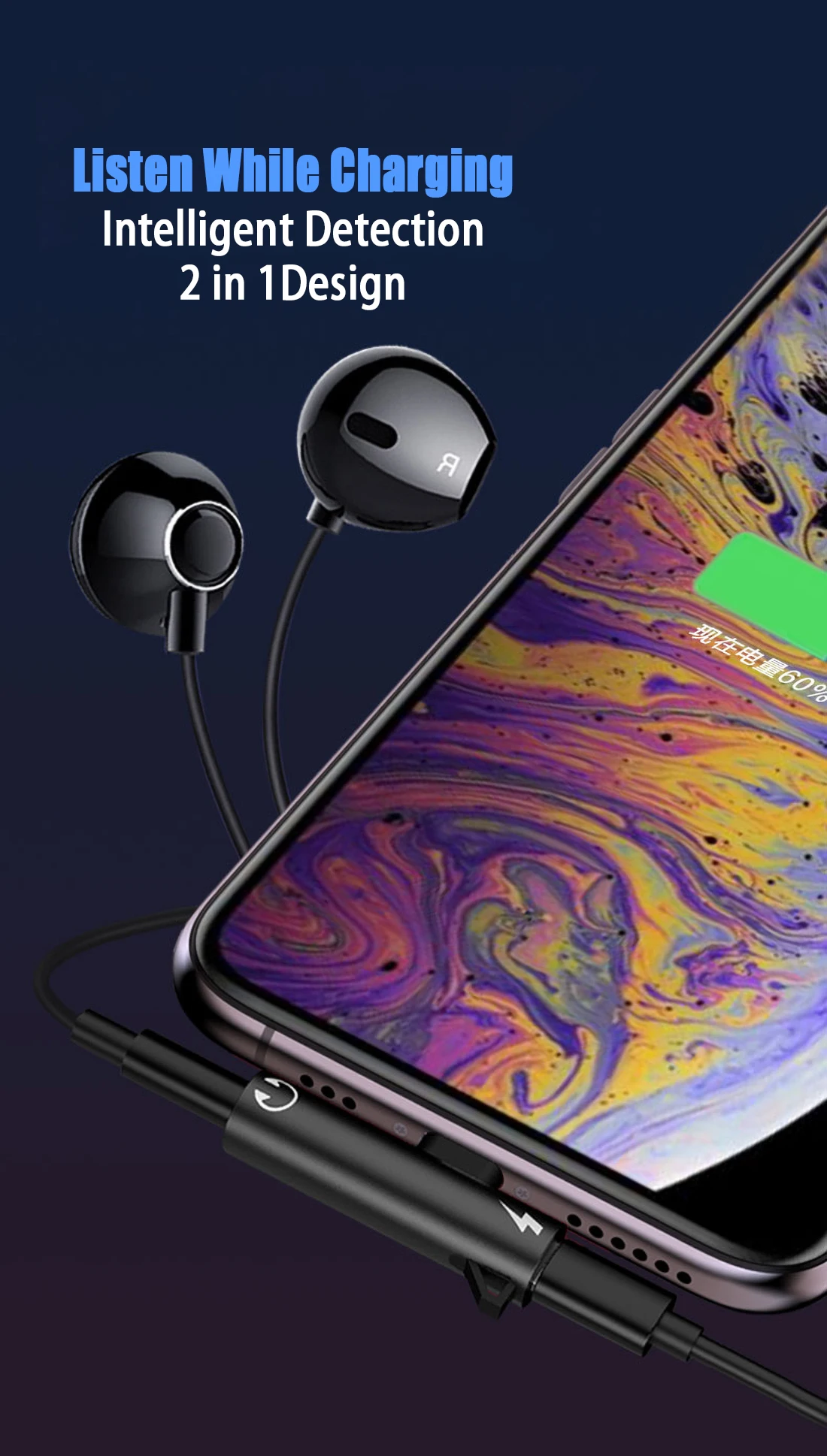 2 в 1 аудио наушники зарядка двойной адаптер разветвитель для iPhone XR XS X 7 8 Plus для 3,5 мм разъем для наушников AUX кабель Разъем