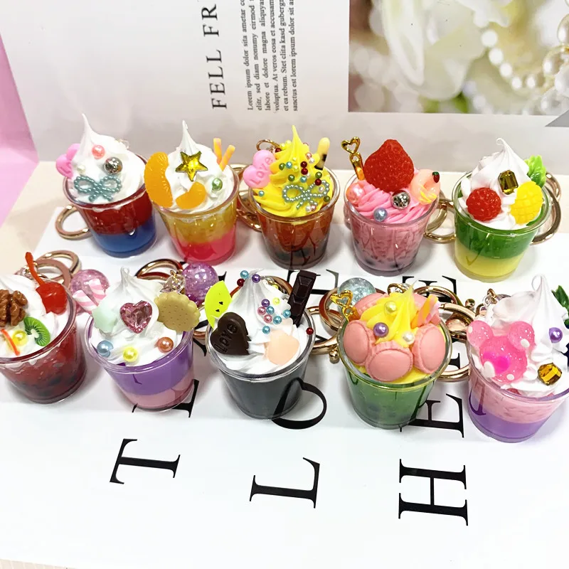 

Creative Ice Cream Food Keychain Fashion Simulation Cute Dessert Car Key Chain Bag Pendant Car Accessories for girls