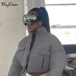 Hugcitar 2020 длинный рукав на молнии водолазка карман Мешковатые куртки осень зима Женская мода уличная повседневная одежда