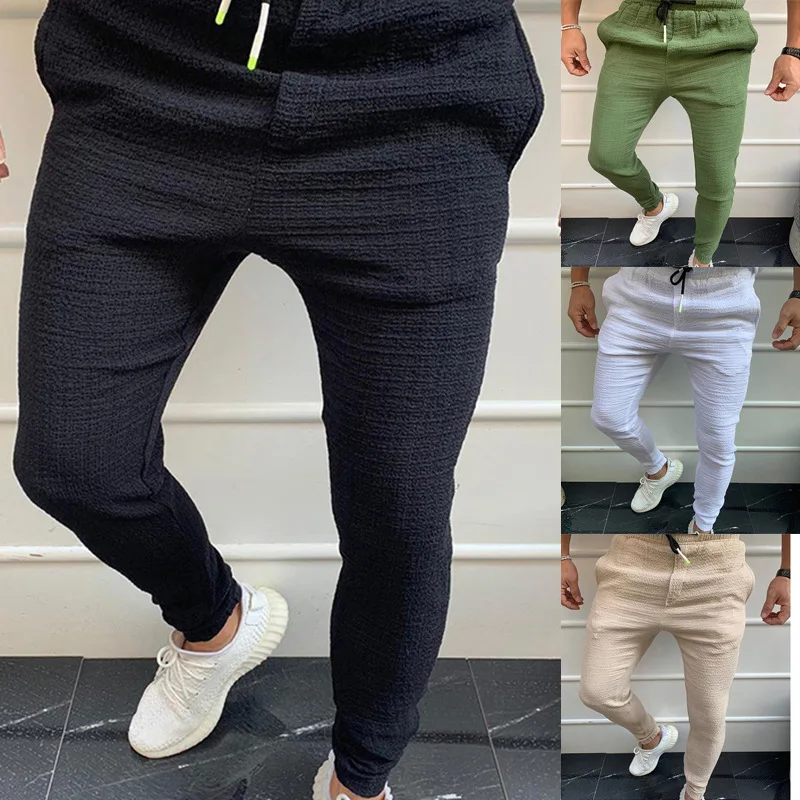 

Top Selling Product In 2021 New Lace-up Solid Color Foot Tightening Sweatpants Men's Jogging Pants Men's Clothing