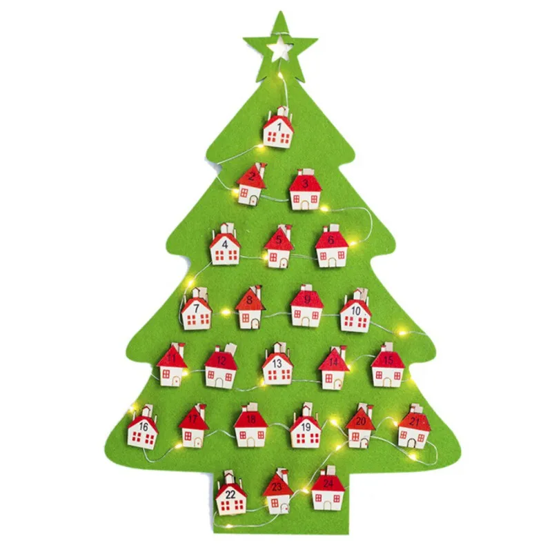 Рождественская светящаяся войлочная Подвеска для календаря с зеленым