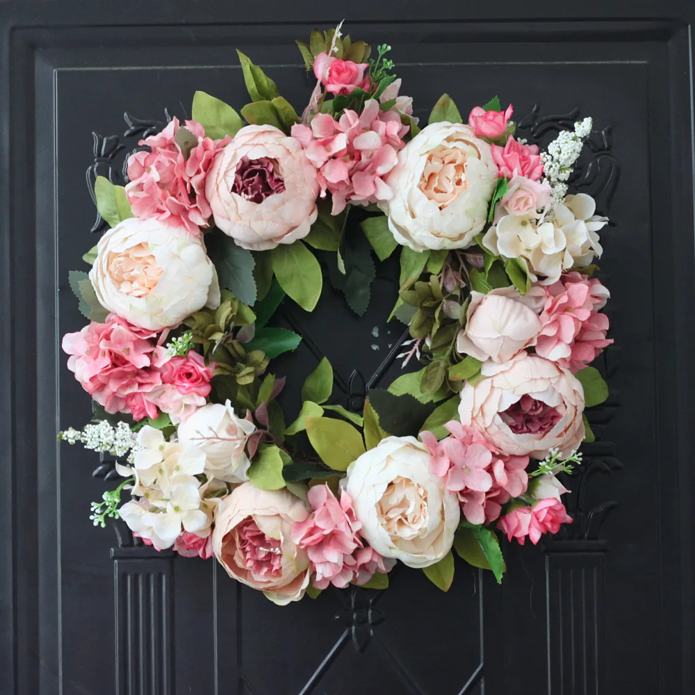 

Peony simulated garland Rattan ring decoration Photography props Wedding wreath Flower home door Decoration