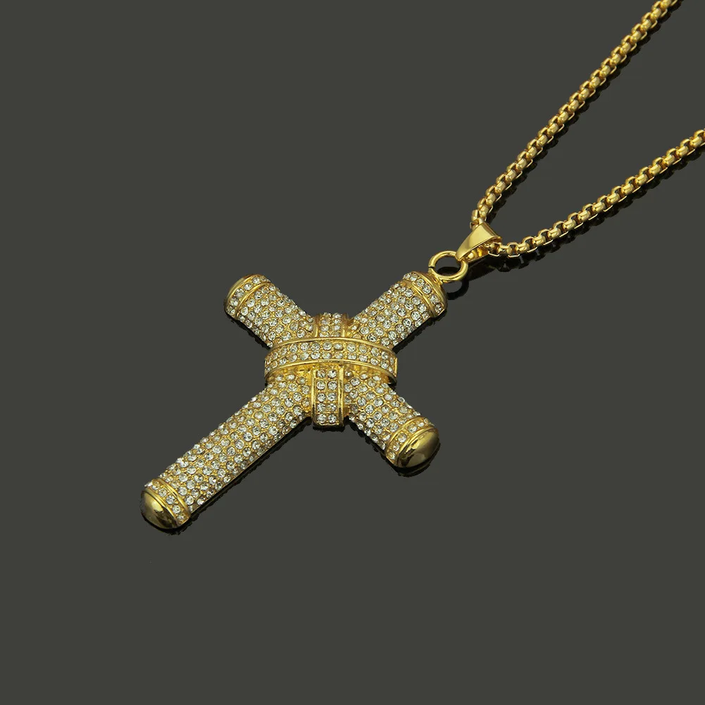 

Express New European And American Fashion Alloy Jewelry Hip Hop Full Diamond Cuban Chain Hiphop Necklace Cross Pendant