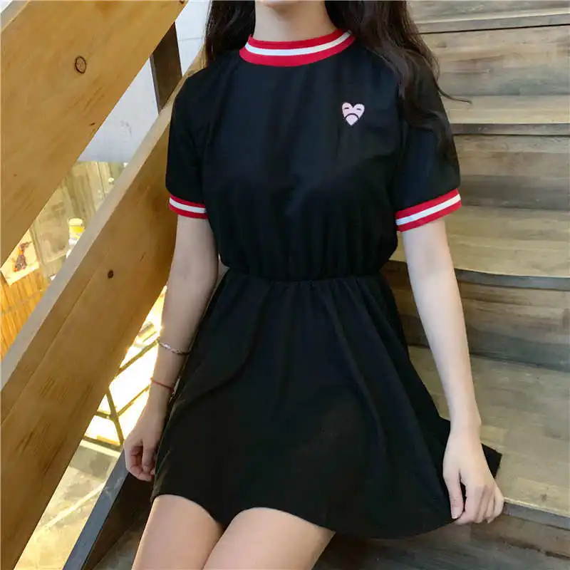 Женское милое платье в японском стиле Kawaii Ulzzang с вышивкой Love женские платья 2020 для