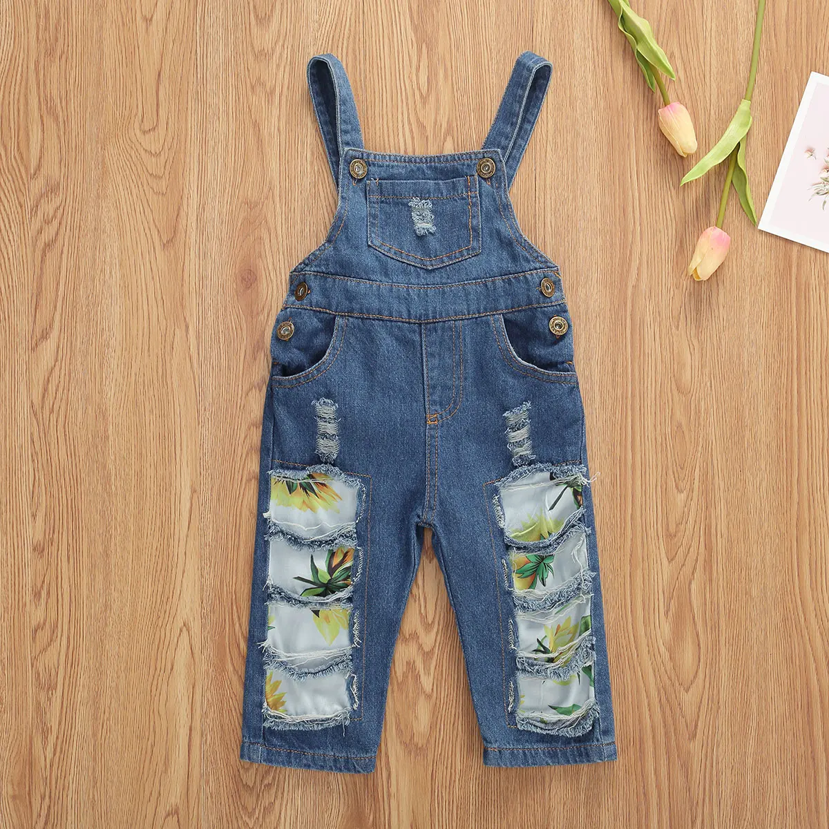 

AA 2020 Kids Baby Girls Romper Sunflowers Print Jumpsuits Denim Pants Girls Rompers Kids Overalls