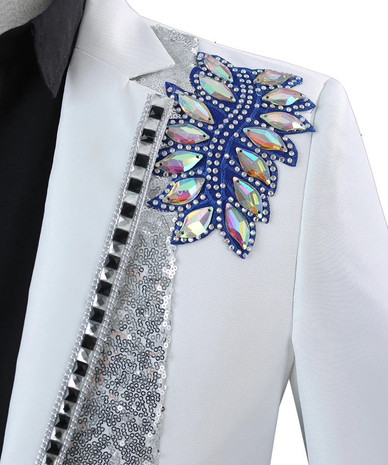 

New (Jacket+Pant) 2Pcs/Set Luxury Men's Classic Blazers stage costume suit singer Slim suit with color diamond suit