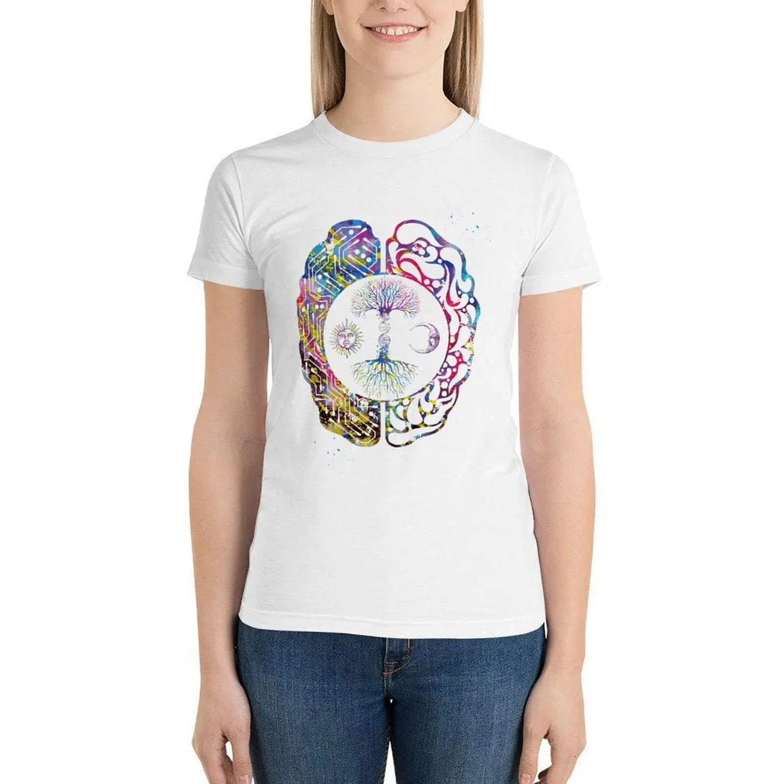 

Женская хлопковая Футболка с круглым вырезом, коротким рукавом и принтом