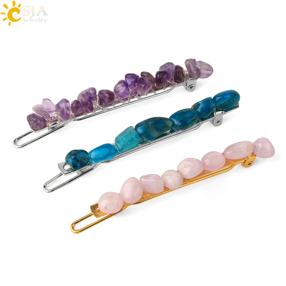 Crystal Barrette Irregular Natural Stone Silver-color Wire Wrapped Hair Clip For Women Girl Fashion Jewelry G625