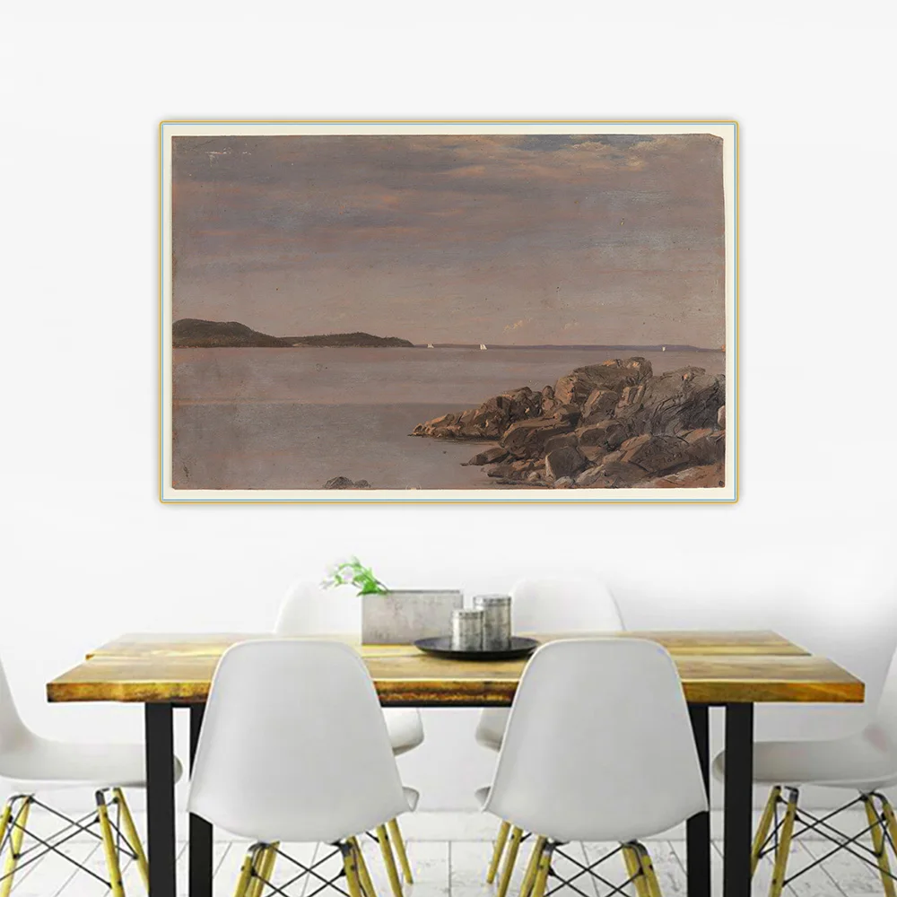 

Canvas Oil Painting Frederic Edwin Church"Mt DesertIsland Maine Coast"Home Room Decoration Wall Art Aesthetic Backdrop Artwork