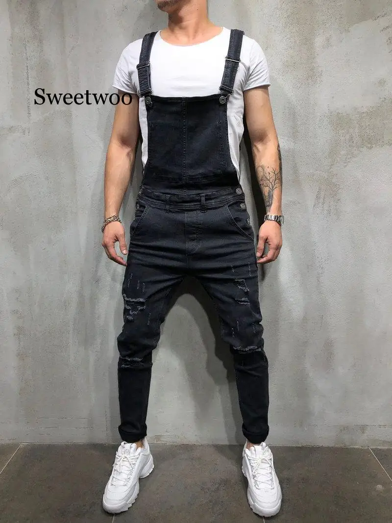 Fashion Men's Ripped Jeans Jumpsuits Hi Street Distressed Denim Bib Overalls For Man Suspender Pants Size S-XXXL