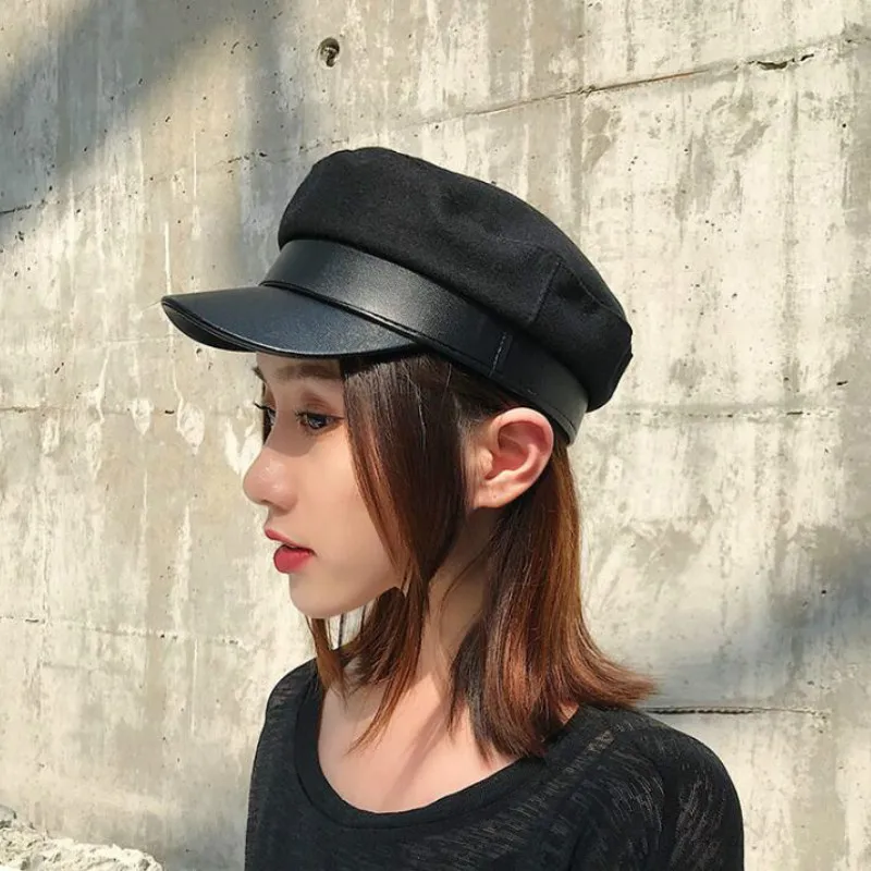 Женские черные военные шапки осенне зимние модные шерстяные Кепки из