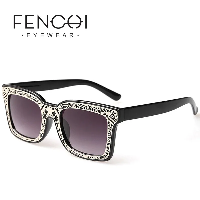 FENCHI винтажные Позолоченные Квадратные Солнцезащитные очки для женщин UV400