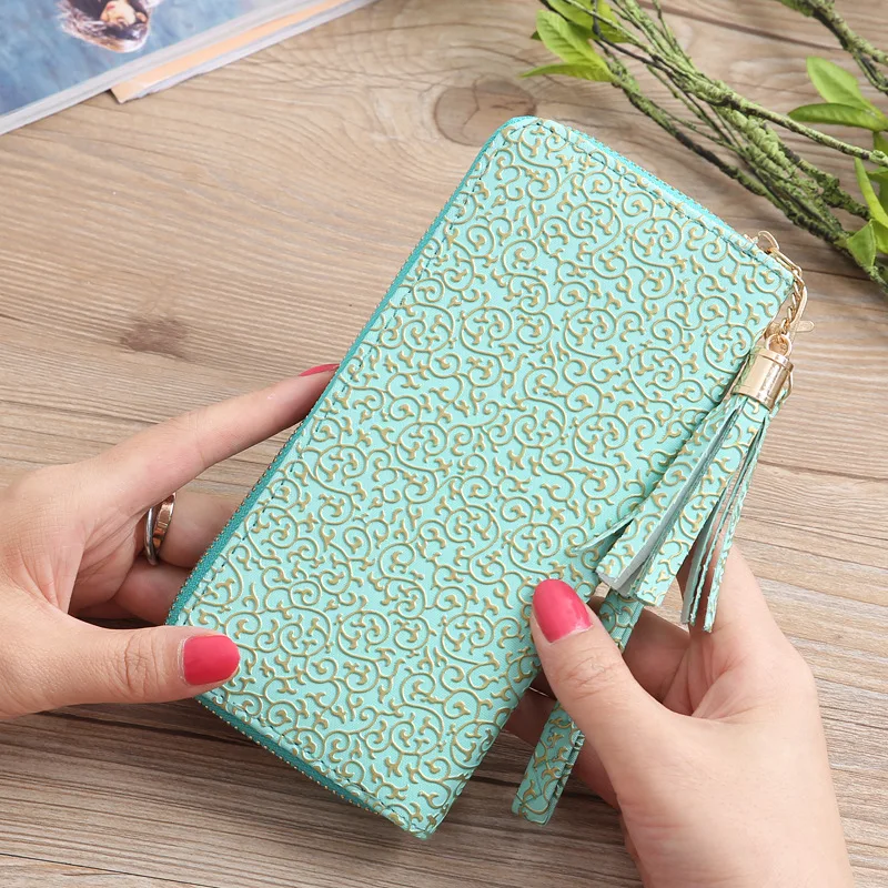 

Fashion Long Zipper Women's Wallet Luxury PU Leather Lychee Pattern Lady Clutch Tassel Pendant Phone For Bag Female Card Holder