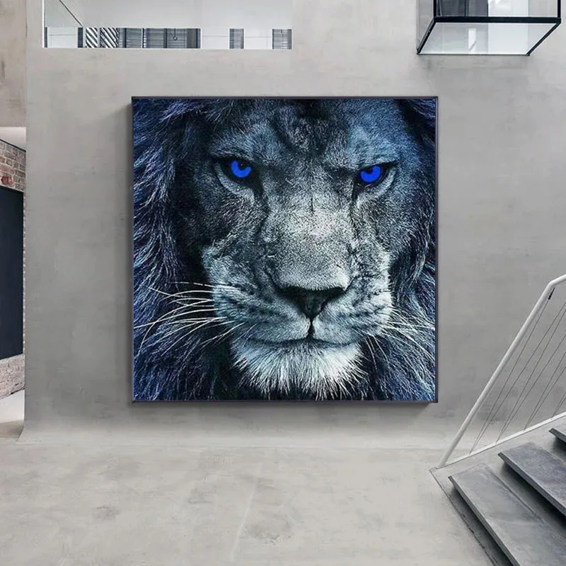 

Abstract Blue Eyes Lion Canvas Painting Modern Wildlife Animal Posters and Prints Wall Art Pictures for Living Room Home Decor