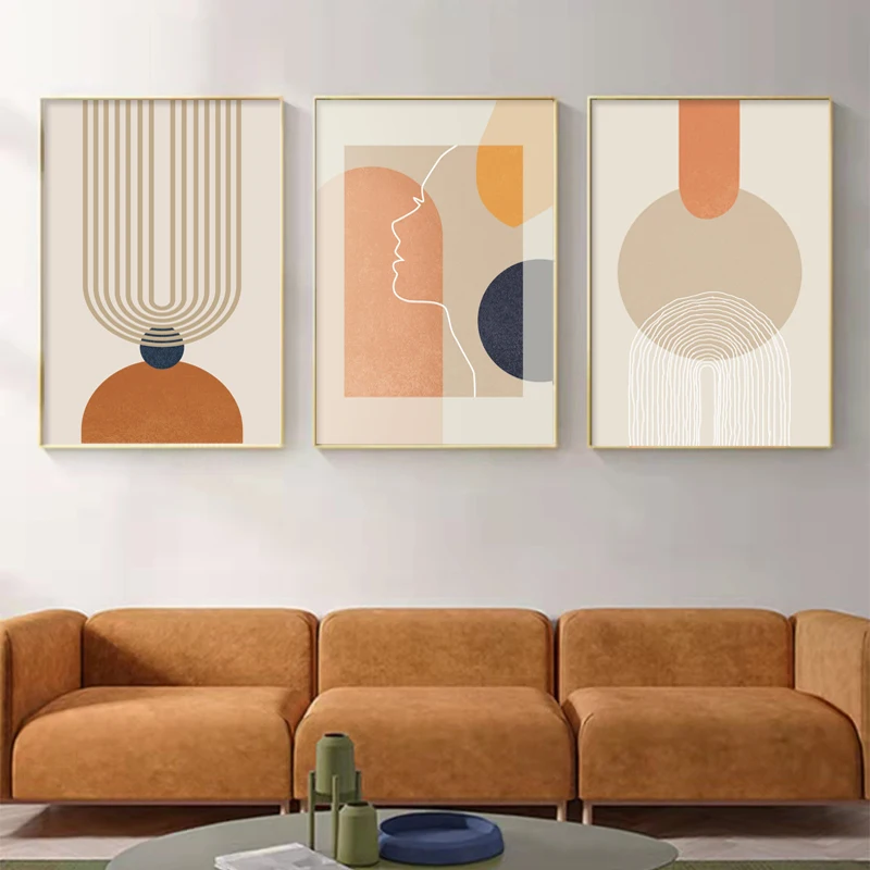 

Geometric Abstract Line Woman Poster Morandi Orange Colorful Canvas Painting Wall Art Print Picture for Living Room Decoration