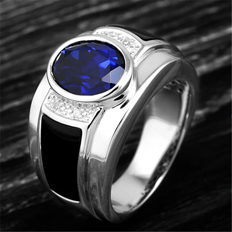 

Fashion Luxury Blue Gem Ring Charm Men Engagement Ring Wedding Jewelry Bar Party Cocktail Ring Anniversary Gift Adjustable Ring