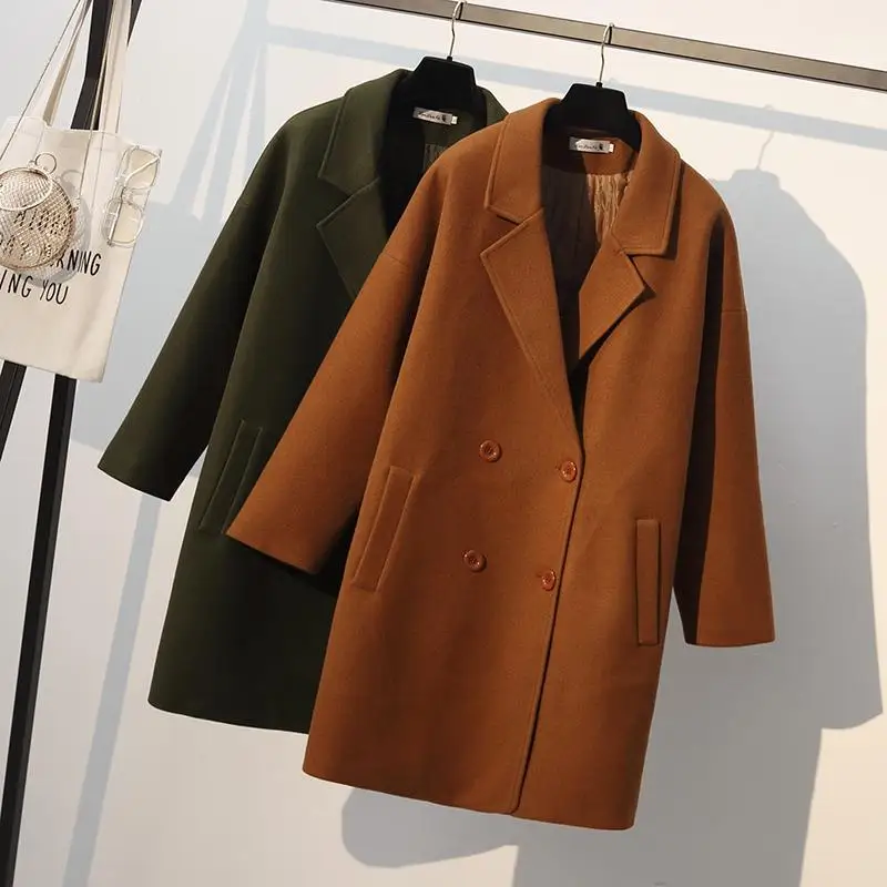 XL-4XL зимнее женское Шерстяное Пальто большого размера повседневное двубортное