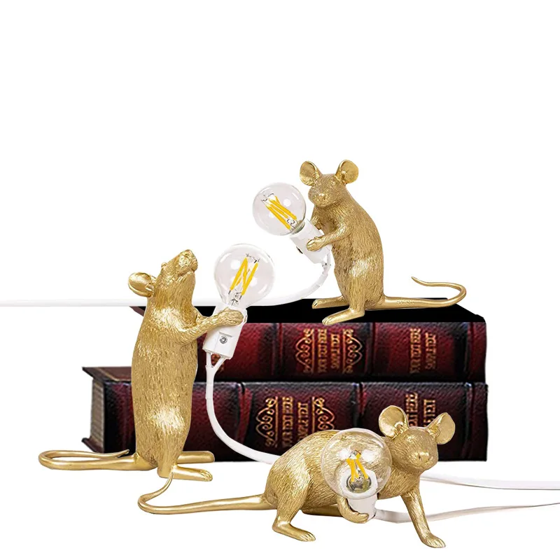 

Nordic Resin Animal Rat Mouse Table Lamp Small Mini Mouse Cute LED Night Lights Home Decor Desk Light Fixtures Bedside Luminaire