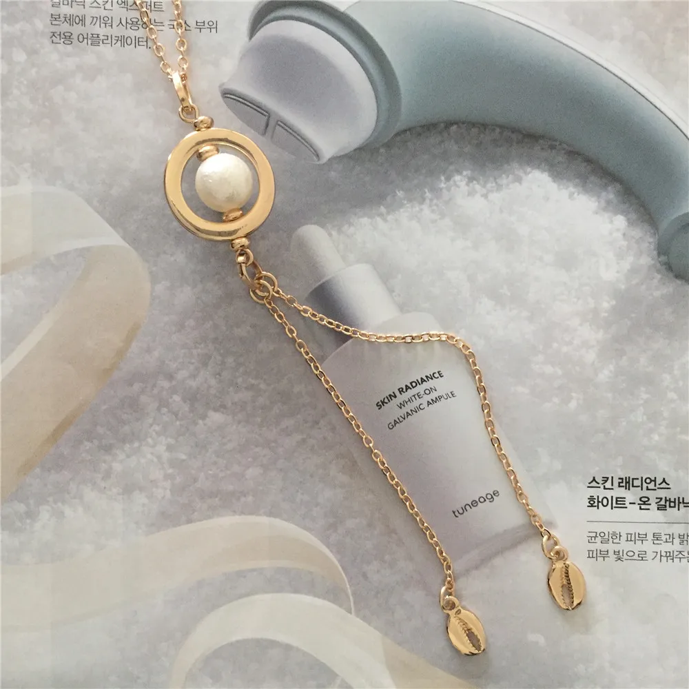 2020 New Trend Gold Color Plating Pearl in Circle Shell End Decorated Long Neckalce For Women Girl Delicate Gorgeous Jewelry | Украшения и