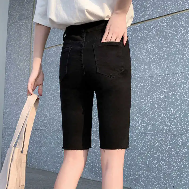 

Summer Plus Size Jeans Pockets Spring Skinny Denim Jeans For Women Vintage Washed Casual Jean Pants Cropped Trousers
