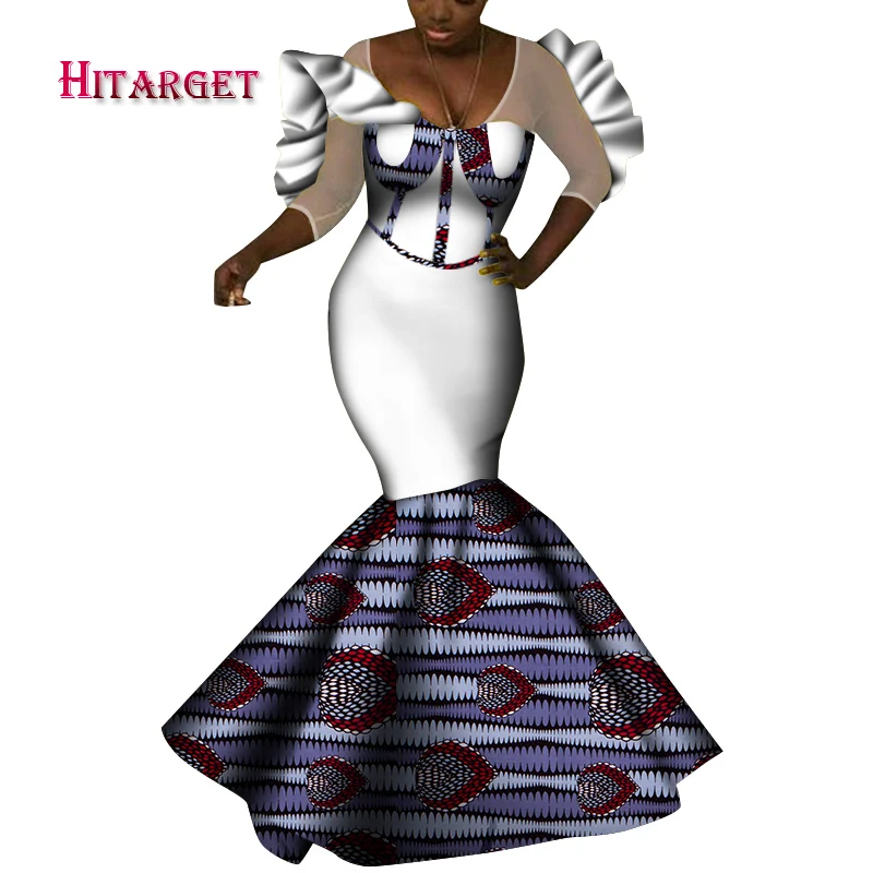 2021 African clothing Party dress Fashionable dress African dress Multi-color printed Ankara gown Tight skirt Low-cutdresswy8108