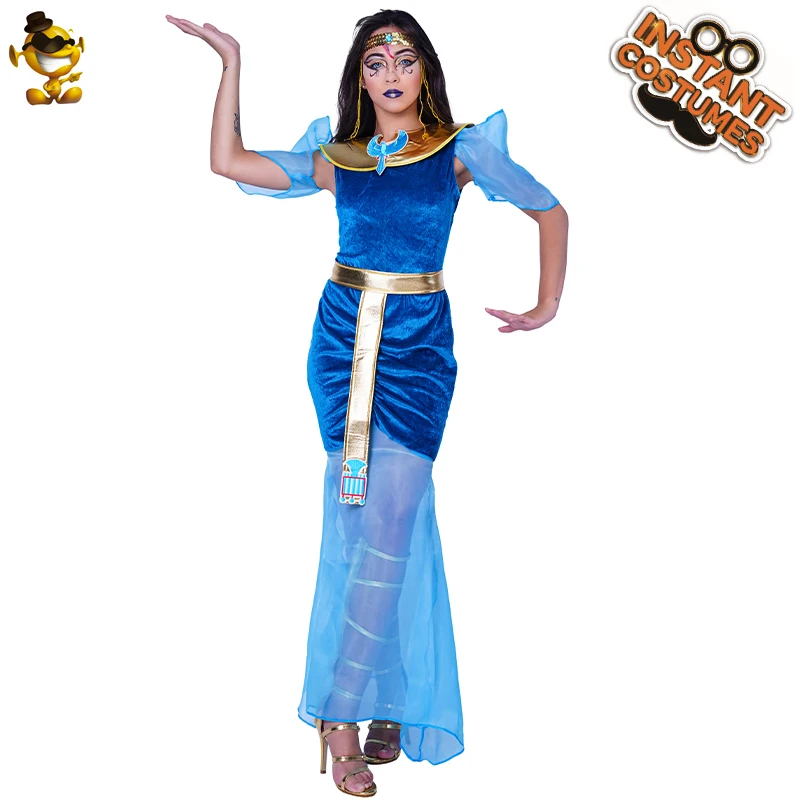 Хэллоуин Для женщин синий египетская богиня Косплэй костюм нарядное платье