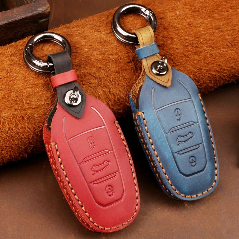 

Leather Key Case Remote Cover for Peugeot 3008 2008 208 207 308 RCZ 408 407 307 206 107 306 508 Chain Holder Car Accessories NEW