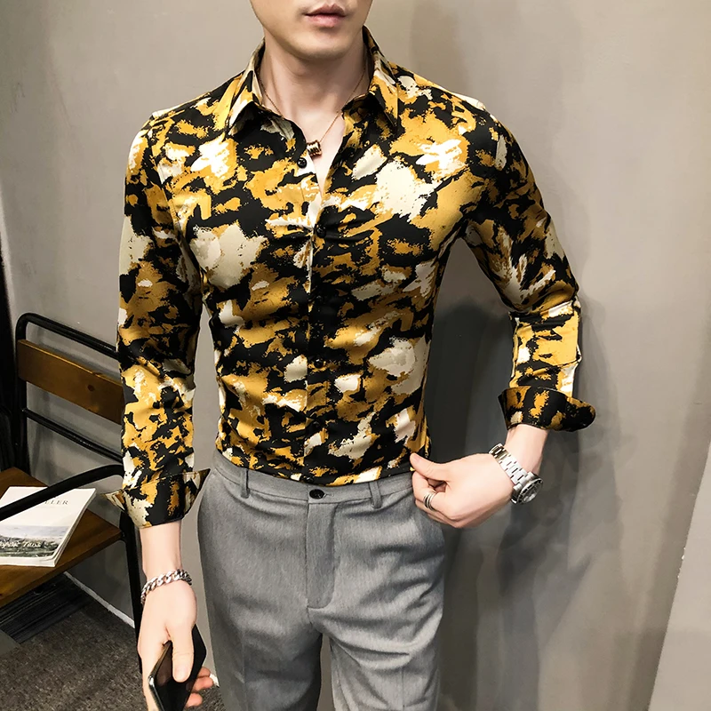 

2021 new style Men's spring casual oure cotton long-sleeved shirts/Male slim fit floral lapel Business shirt Plus size S-4XL