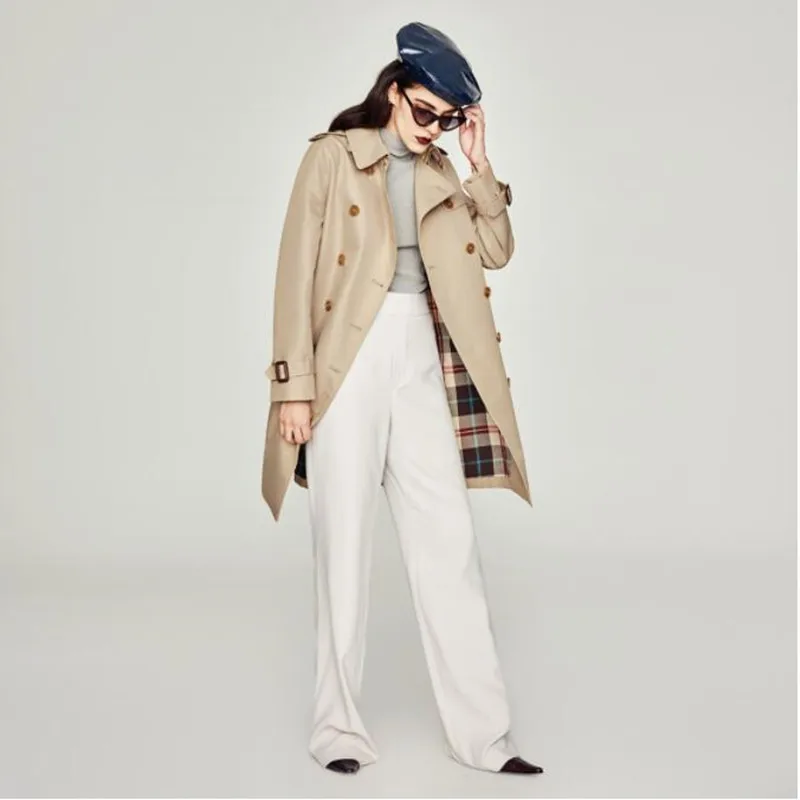 

New Women's Waterproof Cotton Long Classic Double-breasted The Kensington Heritage Trench Coat Top Quality