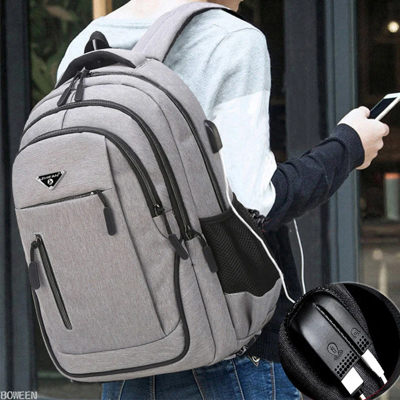 big capacity men backpack laptop 15 6 oxford gray solid high school bags teen college student back pack multifunctional bagpack free global shipping