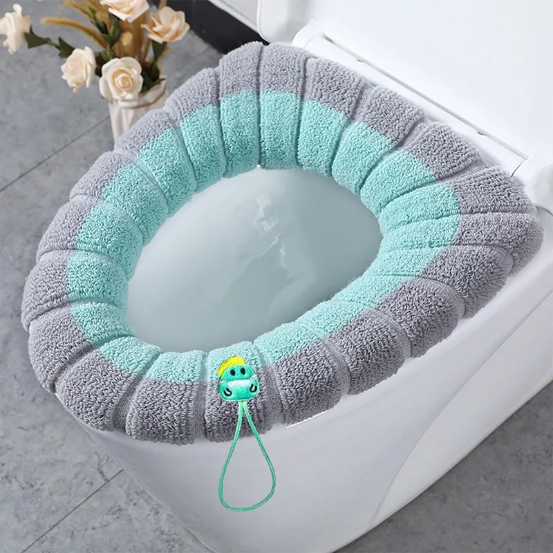 

Soft Toilet Seat Cover Set Bathroom Accessories Toilet Pad Closestool Mat Washable Knitting Winter Soft O-shape Pad Bidet Cover