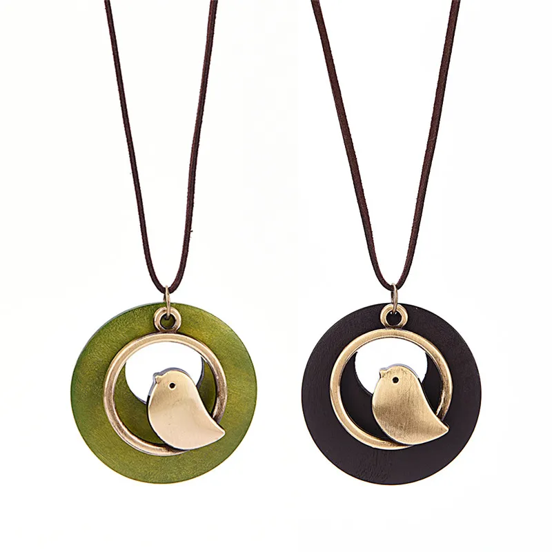 

1 Pc Statement Necklaces & Pendants Bird Wooden Bead Pendant Woman Jewelry Vintage Long Pendant Necklace Women Chrismas Gift