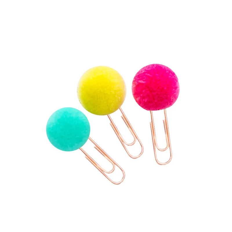 

6pcs/set cute Hairball rose gold cilp modelling Paper clip Fashion business office lady style Office stationery set