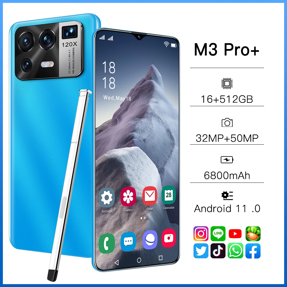 

Global Version 6.7 Inch M3 Pro 5G Smartphones 6800mAh 16G+512G Unlocked Android Mobilephone Support Google GPS Network Cellphone