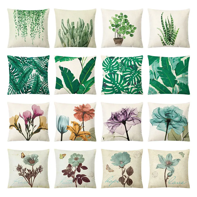 

Green Plant Linen Geometric Pillow Nordic Home Decoration Pillow Office Car Cushion Fall Pillow Cover Outdoor Pillow Cover