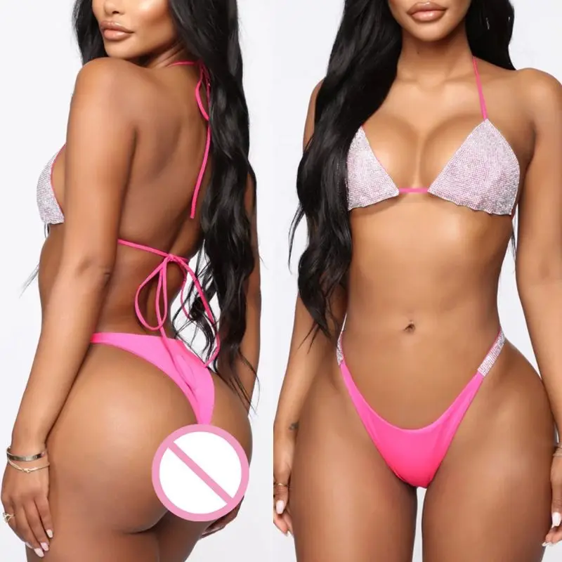 Женский сексуальный комплект бикини из 2 предметов блестящие стразы бюстгальтер