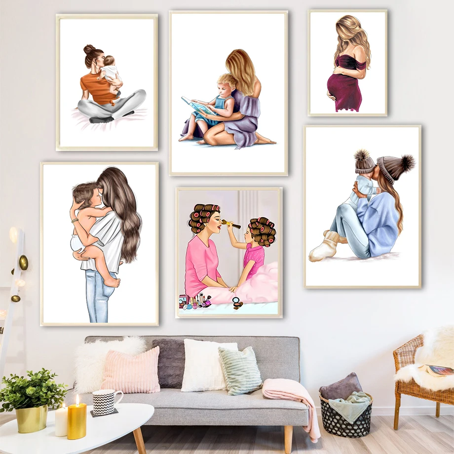 

Набор для рисования по номерам на холсте AMTMBS, мультяшная мама, девочка, мальчик, ручная роспись