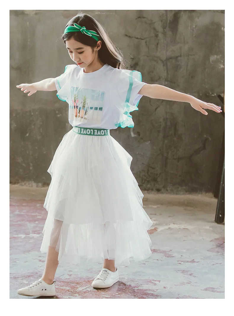 2018 новые летние комплекты одежды для девочек одежда маленьких 6 8 10 12 14 лет белые