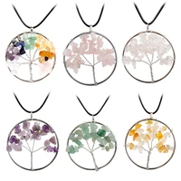 30mm 4 brooches 11colors natural semi precious stone rich tree pendant original stone handmade crushed stone life tree necklace