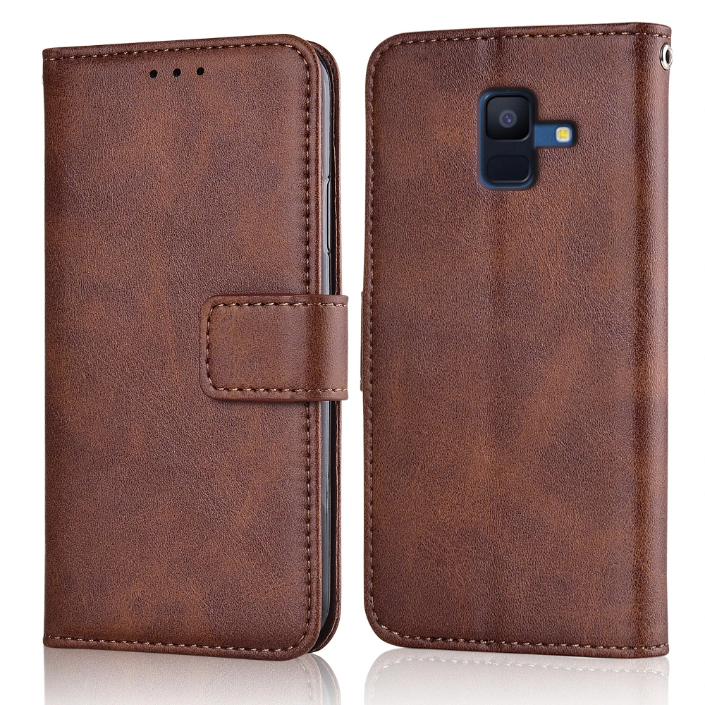 Тонкий кожаный чехол-книжка A6 Plus 2018 для Samsung Galaxy A6 + 2018 A605 A605F