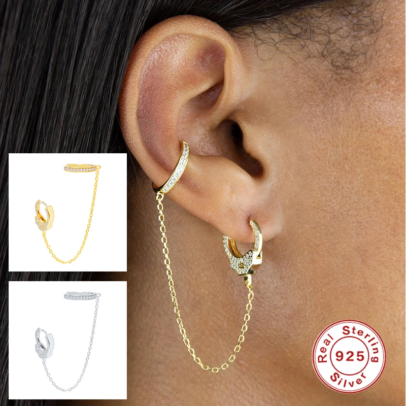 

Aide 1pc S925 Sterling Silver Hoop Earrings For Women Tassel Chain Bling Earring Zircon Diamond Pendientes Fine Jewelry 2020