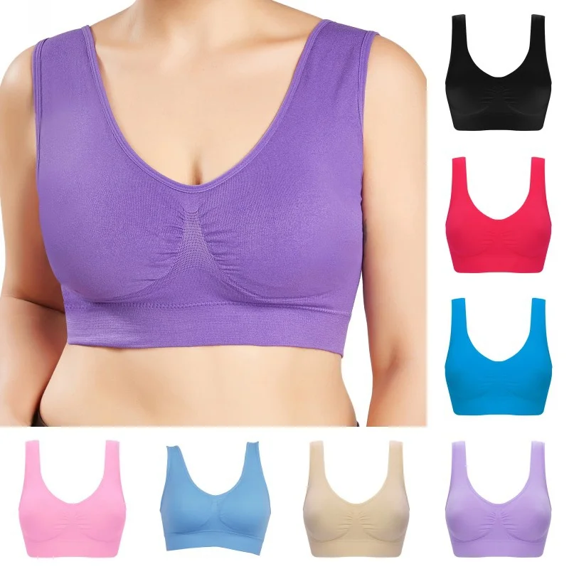 

Sports Bra Solid Color Large Size Seamless durable With Chest Pad Adjustment Type Without Steel Ring Sports Underwear