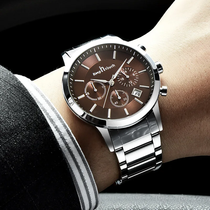 Часы наручные мужские кварцевые с хронографом модные водонепроницаемые в стиле