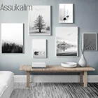 Черно-белый плакат с Естественным ландшафтом, настенная живопись, озеро, лодка, холст, печать, скандинавские плакаты и принты, украшение для гостиной