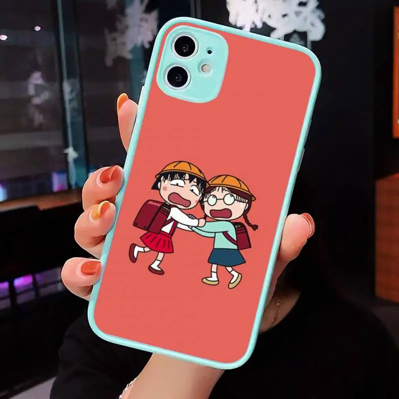 

Anime Chibi Maruko Phone Cases Matte transparent For blue iPhone 12 Mini 11 Pro XR XS Max 7 8 Plus X Back Cover