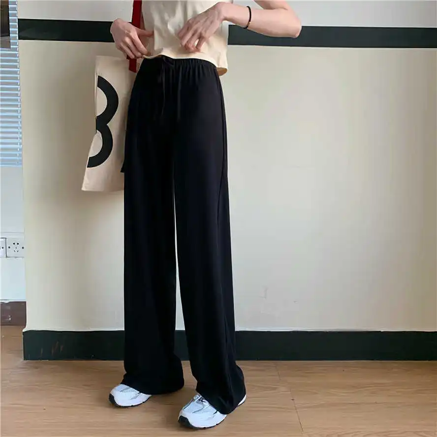

2021 Spring and Summer New Korean Style All-Match Gray Wide-Leg Pants Women's High Waist Drooping Mopping Casual Thin Cool Pants